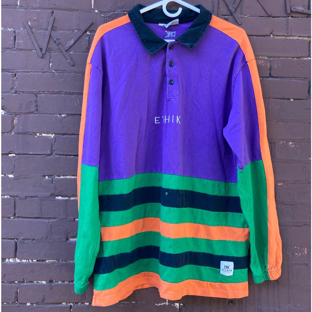 Vintage 90s Ethik 80’s Color Stripe Shirt Size XL Y2K Hip Hop T.V Fresh Prince